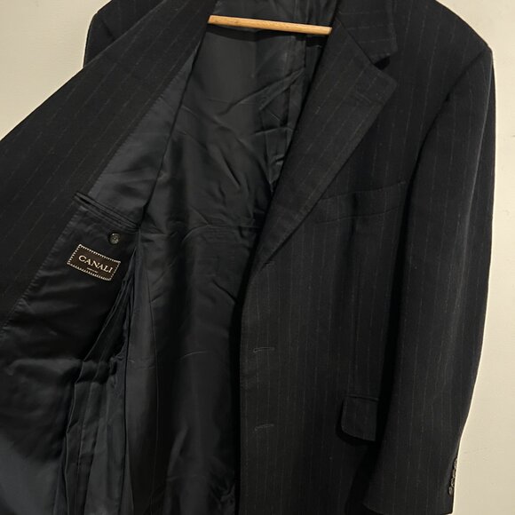 CANALI Black Chalk Striped 3-btn Cashmere Wool Overcoat Coat US 46 EU 56 - Picture 5 of 8